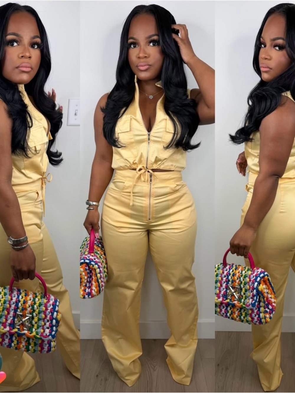 Sleeveless Zip-Front two piece set in Yellow